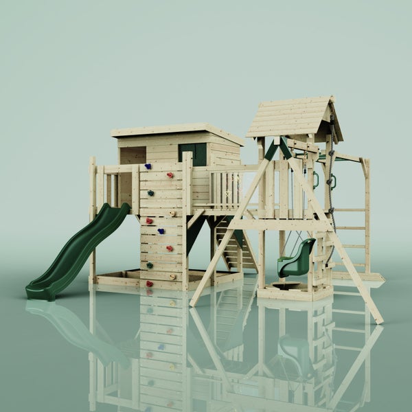 Spielplatz mit Rutsche, Schaukel und Kletterwand