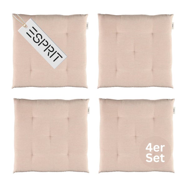 Vierteiliges Set quadratische Stuhlkissen von Esprit mit Steppung und strukturierter Oberfläche. Esprit Logo.