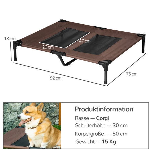 PawHut Hundeliege, 92L x 76B x 18H cm, Metallrohr, 600 D Oxford und Texteline- Stoff, Kaffee-Braun