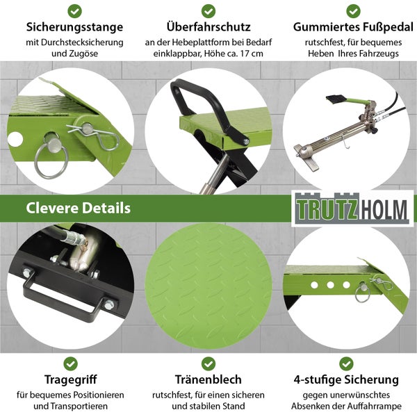 Auffahrrampe hydraulisch 1360 kg Breite je 34 cm Hebebühne doppelt Wagenheber Pkw schwarz/grün