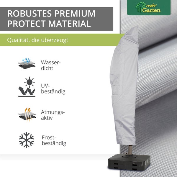 Mehr Garten - Premium PROTECT Ampelschirm-Abdeckung, Gestell gebogen, 270(H)x40/84/60(B) cm I Schirm rund bis Ø 400 cm I Schutzhülle wasserdicht, UV-Schutz, atmungsaktiv, Gewebe I Taupe/Hellgrau