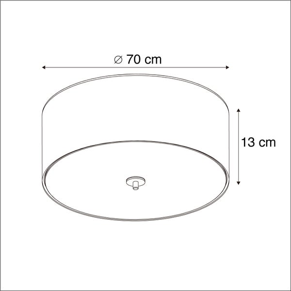 Technische Zeichnung einer zylindrischen Deckenleuchte mit einem Durchmesser von 70 Zentimetern und einer Höhe von 13 Zentimetern.