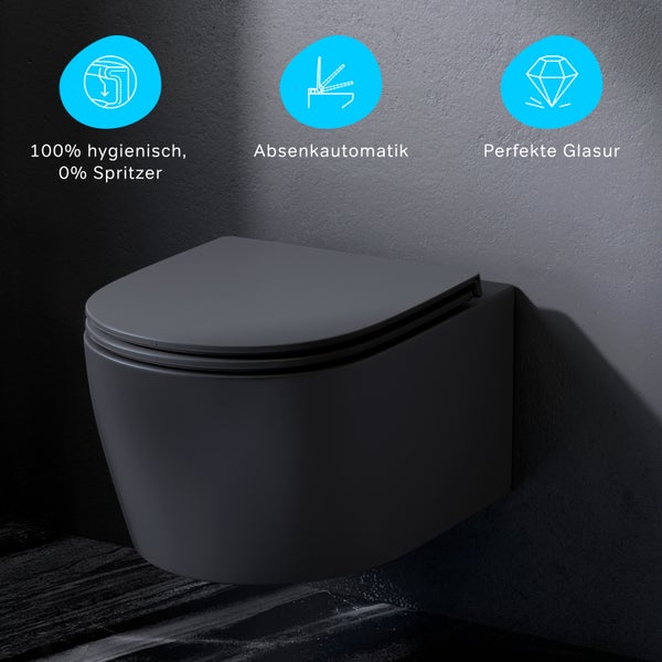 AM.PM Wand-WC  Tiefspüler ohne Spülrand schwarz glänzend mit WC-Sitz CXB1700MBSC X- Joy S
