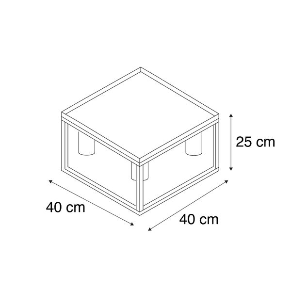 Skizze eines Couchtisches mit Maßen 40 x 40 x 25 Zentimeter