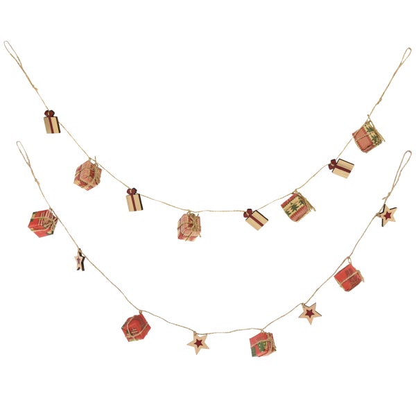 Girlande mit Geschenk- und Sternmotiven zur Weihnachtsdekoration