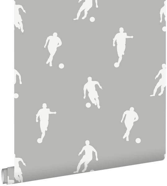 ESTAhome Tapete Fußballspieler Grau - 53 cm x 10.05 m - 128801