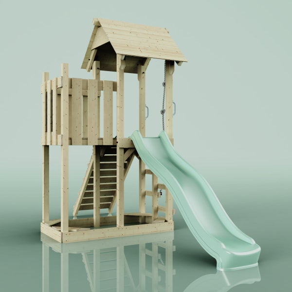 Spielturm mit Rutsche, Leiter und Kletterseil für den Garten