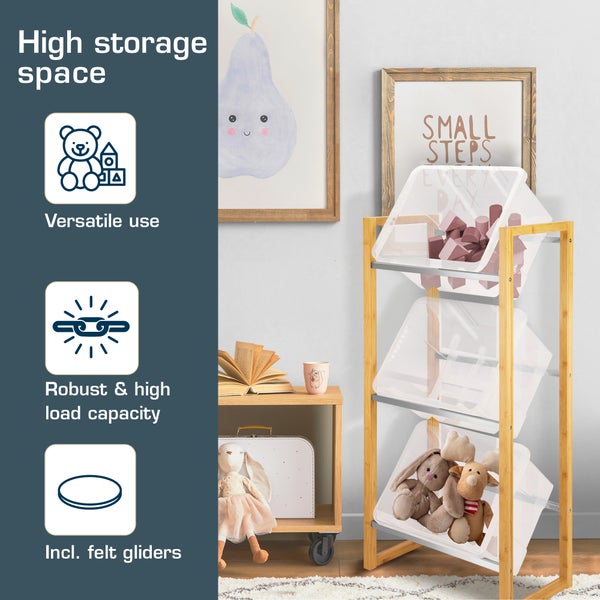 Regal mit drei Ablageboxen im Kinderzimmer