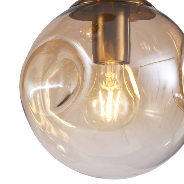 Art-Deco-Pendelleuchte Messing mit Bernsteinglas 3-flammig - Douglass