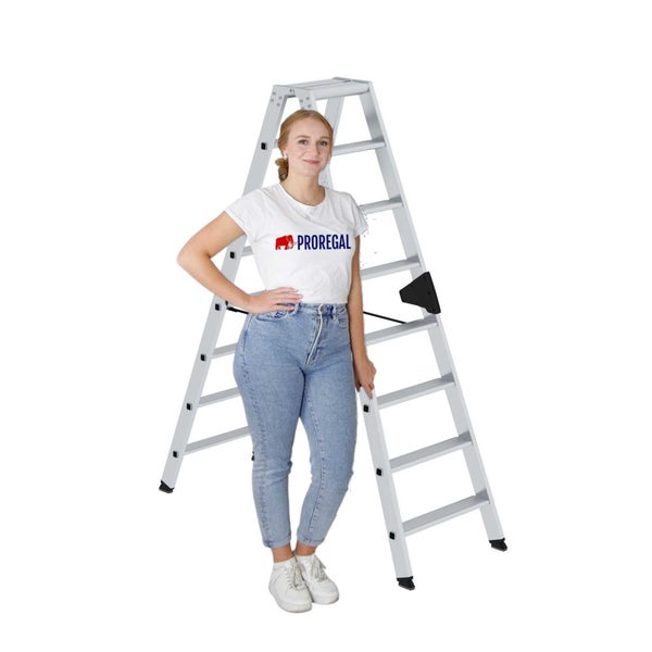 PROREGAL Stufen-Stehleiter Beidseitig Begehbar 2 x 8 Stufen