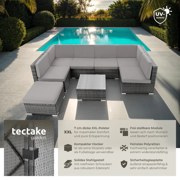 Rattan Lounge tectake Venedig mit Sicherheitsglasplatte für 6 bis 7 Personen grau