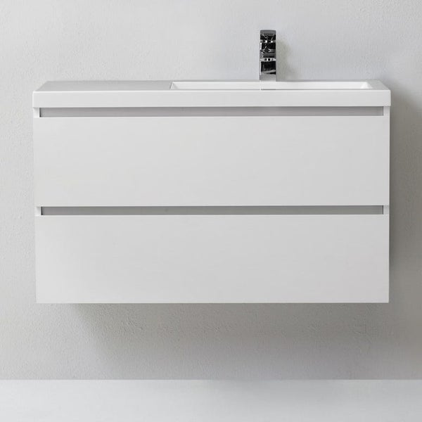 Unterschrank mit 2 Schubladen, Spiegel mit LED-Lampe und Waschbecken rechts | Manhattan