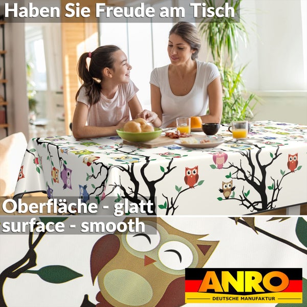 Tisch mit glatter Tischdecke mit Eulenmotiven, Marke ANRO