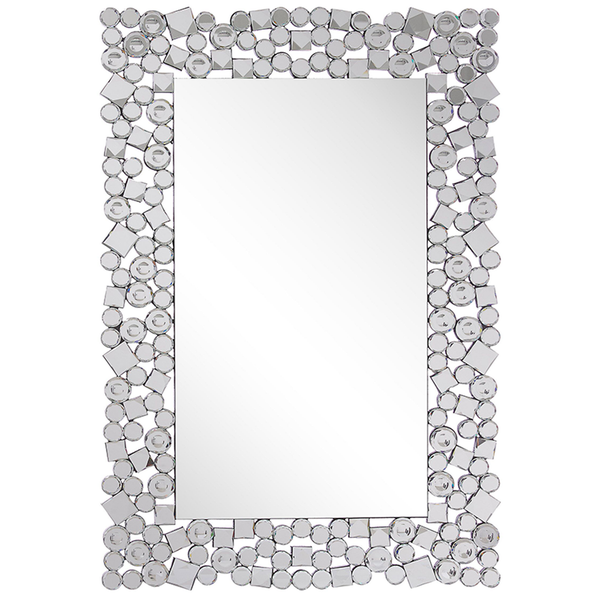 Rechteckiger Spiegel mit dekorativem Rahmen aus runden und quadratischen Elementen