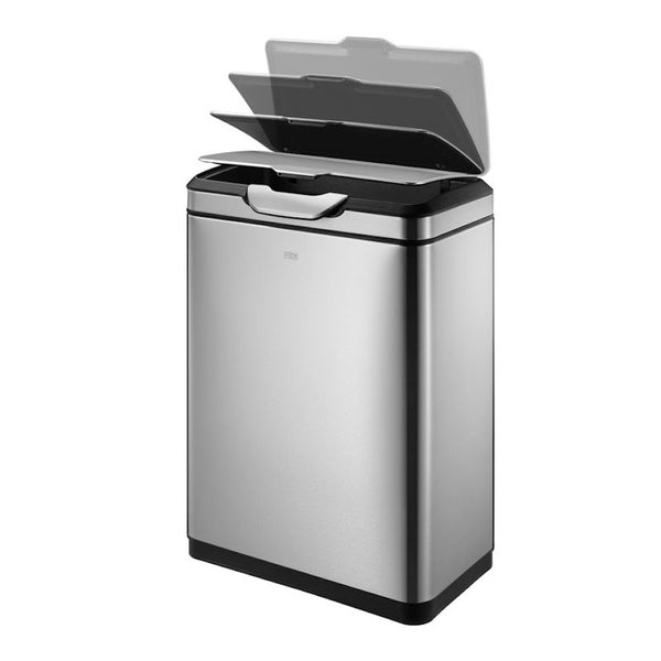 PROREGAL Schöner Abfalleimer Aus Gebürstetem Edelstahl Mit Breiter Touch Öffnung 40 Liter HxBxT 67,4 x 28 x 46 cm Silber