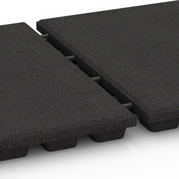 Fallschutzmatten aus Gummigranulat in Anthrazit mit Steckverbindung und profilierter Unterseite.