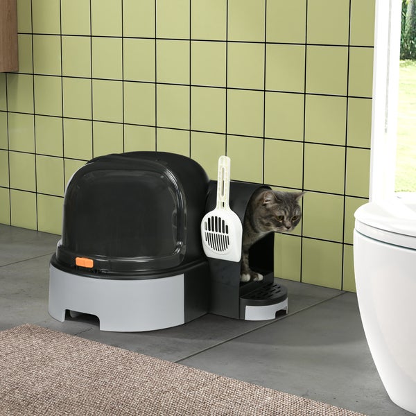 PawHut Katzentoilette, 52L x 60B x 42H cm, Kunststoff, PC, Dunkelgrau