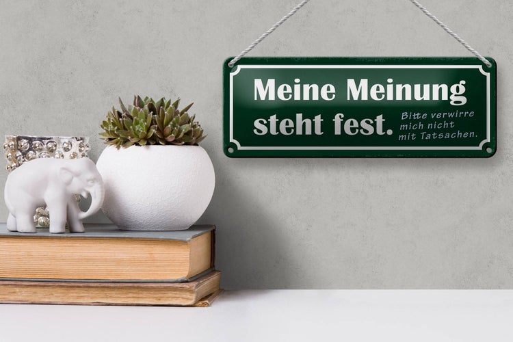 Blechschild Spruch 27x10cm meine Meinung steht fest bitte Dekoration