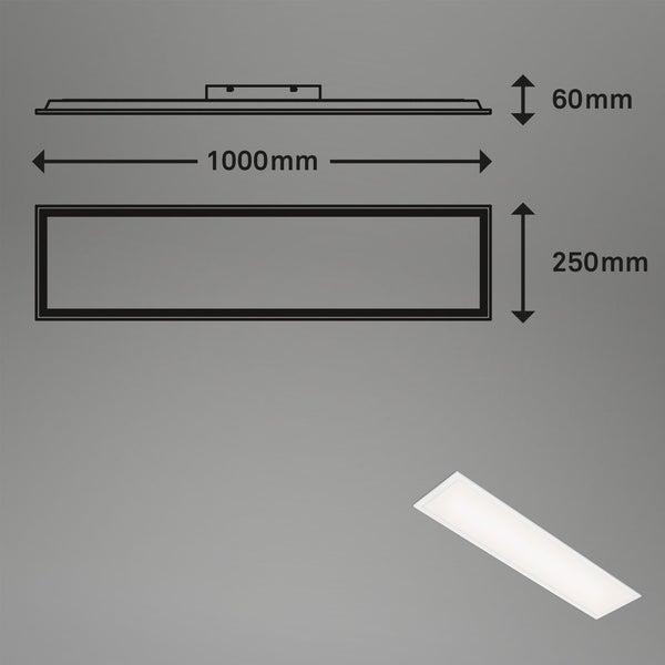Technische Zeichnung einer LED-Deckenleuchte mit den Maßen 1000 mm Länge, 250 mm Breite und 60 mm Höhe