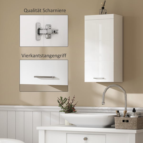 HOMCOM Hängeschrank Wandschrank mit Tür, Badezimmerschrank, Küchenschrank mit 2 Ebenen, Wandmontage Medizinschrank Weiß 37,2 x 24,5 x 76,8 cm