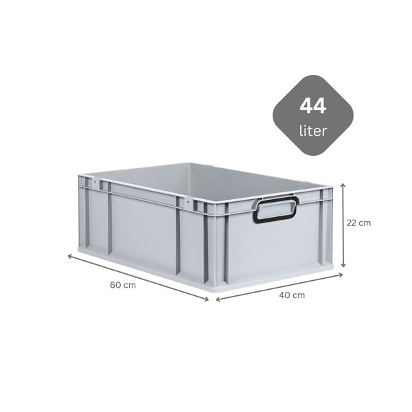 PROREGAL SuperSparSet 4x Eurobox NextGen Color, HxBxT 22x40x60cm, 44 Liter, Griffe schwarz geschlossen, Verstärkter Boden, Grau, Eurobehälter, Transportbox, Transportbehälter, Stapelbehälter
