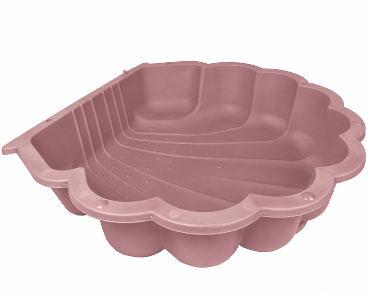 Rosa Sandkasten und Planschbecken in Muschelform aus Kunststoff für Kinder.