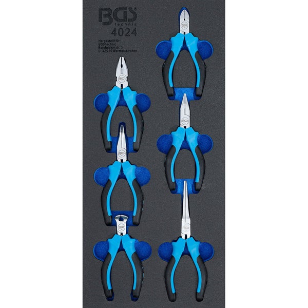 BGS Technic Zangenset mit sechs Zangen in blauer Schaumstoffeinlage