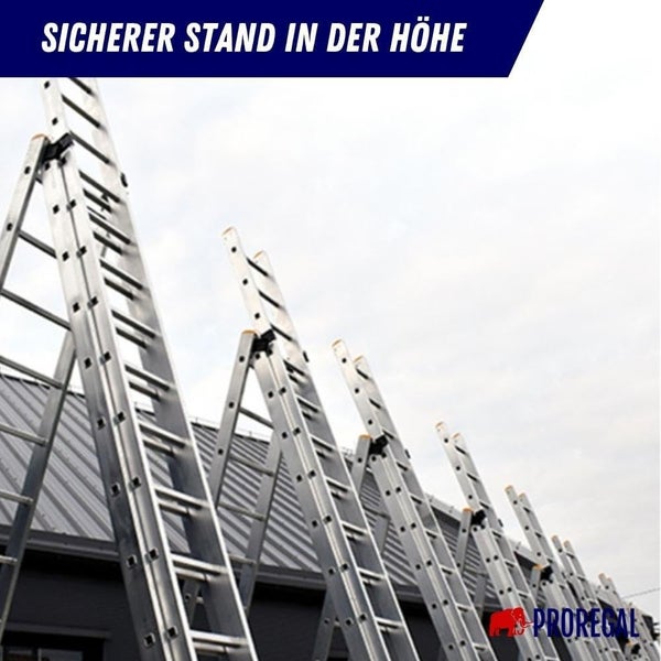 PROREGAL Sprossen-Mehrzweckleiter Economy Plus 3-Teilig mit Traverse 3 x 8 Sprossen Arbeitshöhe 5,05 m Traglast 150 kg