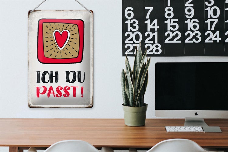 Blechschild Spruch 20x30cm ich du passt Herz Liebe