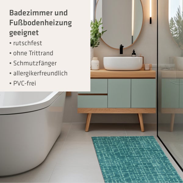 Akzente Feel Badematte mit Motiv in Aqua Blau Fußmatte 80 x 200 cm, rutschfest, saugfähig