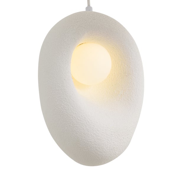 Moderne Pendelleuchte in Steinoptik mit integrierter Lichtkugel fuer eine stimmungsvolle Innenbeleuchtung