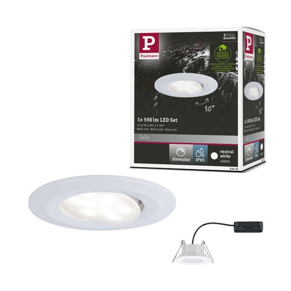 LED Einbauleuchte Calla schwenkbar IP65 rund 90mm 30° 5,2W 460lm 230V dimmbar 4000K Weiß matt