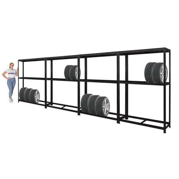 PROREGAL Mega Deal 4x Reifenregal RAGNAR HxBxT 180 x 120 x 40cm bis zu 8 Reifen auf 2 Ebenen + Ablage 265kg Fachlast Schwarz