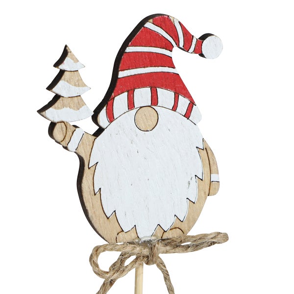 Holzfigur eines Weihnachtswichtels mit Baum und Mütze