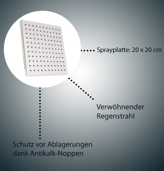 aquaSu® Duschsystem Proda mit Regendusche & Handbrause eckig | Stab-Handbrause & Kopfbrause | je 1 Strahlart | Anti-Kalk Regendusche | Duschgarnitur mit Wandstange und Gleiter | Chrom | 723299