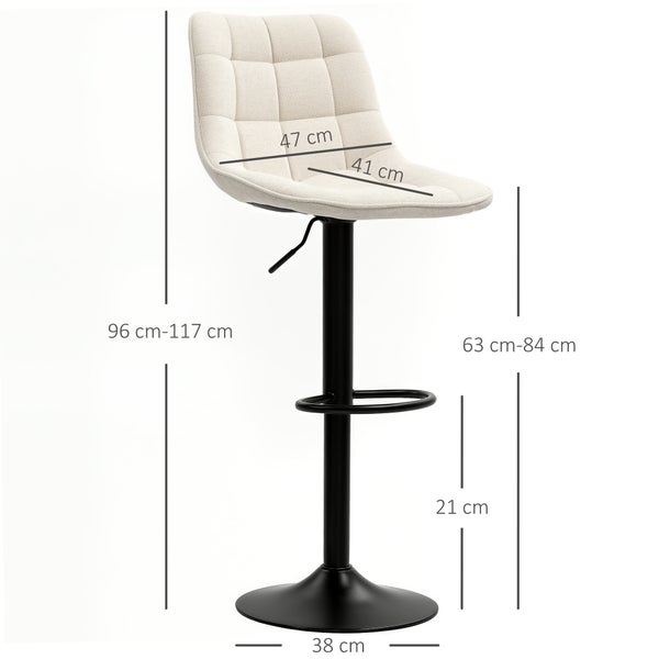 HOMCOM Barhocker 2er-Set, Gepolstert Barstuhl mit Lehne, Stahlgestell, Chenille-Optik, Höhenverstellbare Küchenstühle mit Fußstütze 360° Drehbar Tresenhocker für Küche, Wohnzimmer Beige