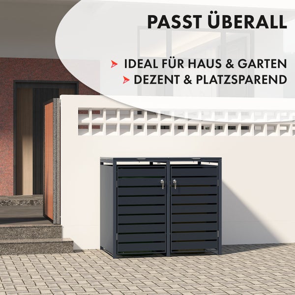 FLOORDIREKT Mülltonnenbox Magnus mit Edelstahlrahmen 132 x 80 x 116 cm - 2 Türen