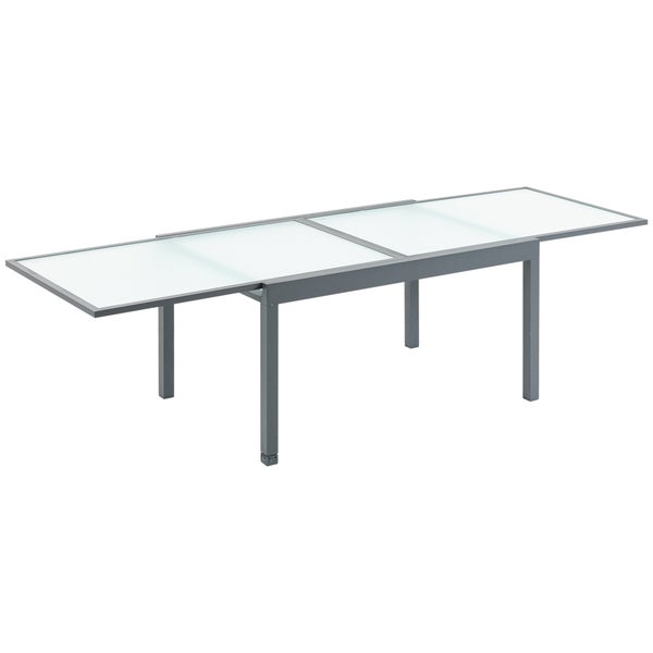 Outsunny Gartentisch, Esstisch mit gehärteter Glasplatte, 270L x 90B x 73H cm, Aluminium, Grau, Weiß