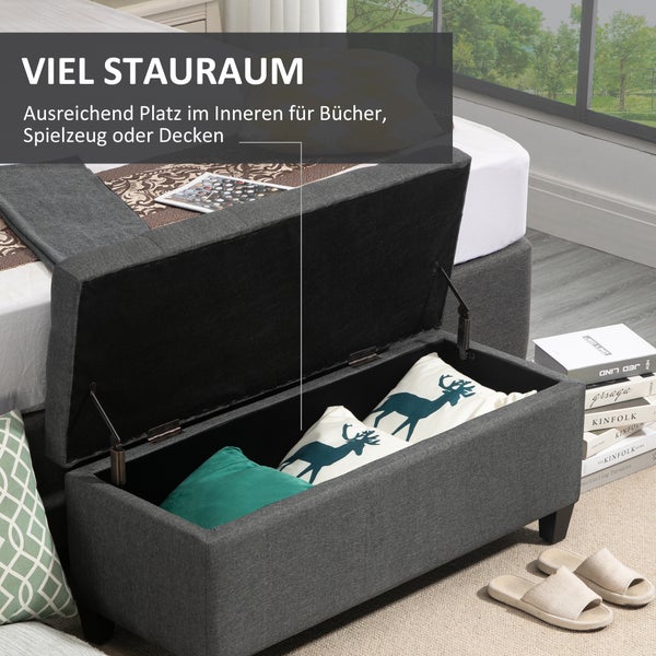 HOMCOM Sitzbank Polsterbank mit Stauraum Truhenbank Flur Schlafzimmer Wohnzimmer leinenartiges Polyester Gummiholz Dunkelgrau 100 x 40 x 44 cm