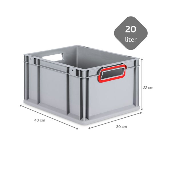 PROREGAL Eurobox Nextgen Color HxBxT 22 x 30 x 40 cm 20 Liter Griffe Rot Offen Glatter Boden Eurobehälter Transportbox