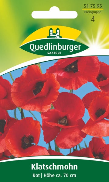 Samentüte für Klatschmohn von Quedlinburger Saatgut, Wuchshöhe circa 70 Zentimeter.