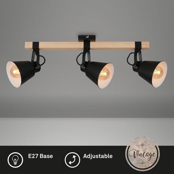 Deckenleuchte Spotleuchte Schwenkbar E27 40W schwarz Metall-Holz Briloner