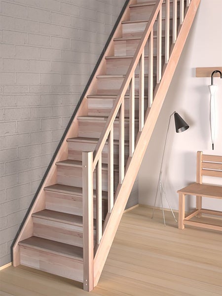 Offene gerade Treppe von HandyStairs Vega60 – Buchenholz – 60 cm breit – Kein Handlauf