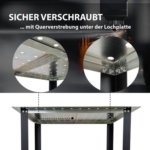 Schweißtisch mit Lochplatte Stahl 91,5 x 61 x 80 cm Tragkraft 200 kg Arbeitstisch in Mattschwarz