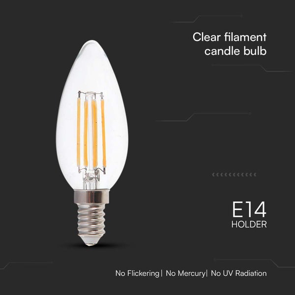 V-TAC VT-2327-N - LED-Lampen - Kerze E14 - IP20 - Klar - 6 Watt - 800 Lumen - 3000K - 2 Jahre
