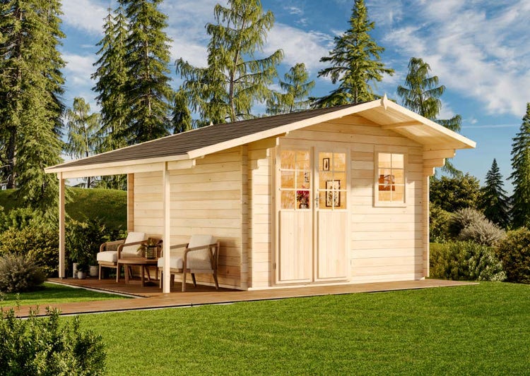 Alpholz Gartenhaus Franco Premium Gartenhaus aus Holz, Holzhaus mit 44 mm Wandstärke inklusive Schleppdach FSC zertifiziert, Blockbohlenhaus mit Montagematerial