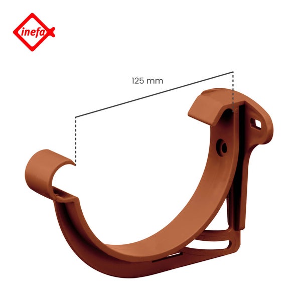 Inefa Dachrinnenhalter aus Kunststoff, Nenngröße 125 Millimeter, kupferbraun. Inefa Logo.