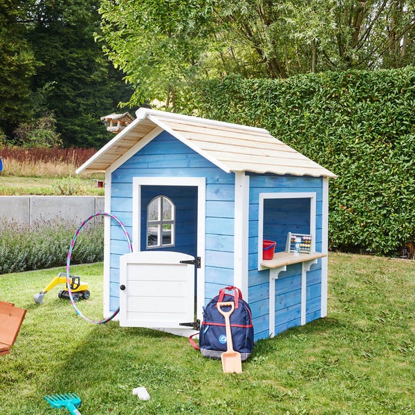 Home Deluxe - Spielhaus - DER GROßE PALAST blau - 118 x 138 x 132 cm - ohne Bank - inkl. Montagematerial I Gartenhaus Holzhaus Kinderhaus