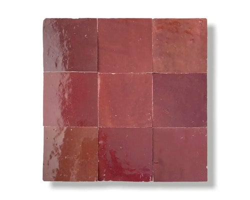 Handgefertigte Wandfliese Zellige Alhambra 04 Rouge Medaillon 10x10cm glänzend