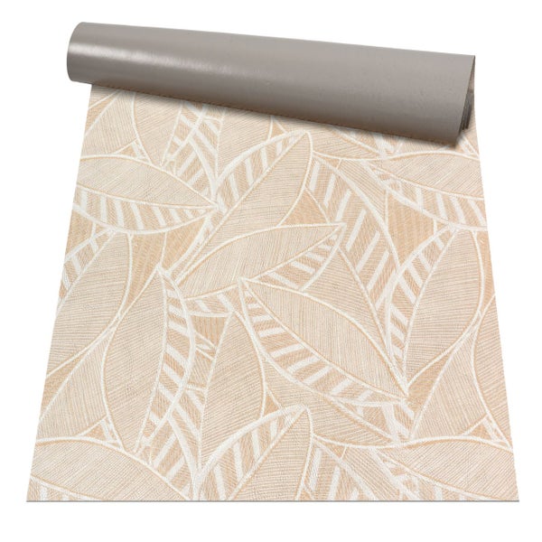 Vliestapete mit Blattmuster in Beige, strukturierte Oberfläche.